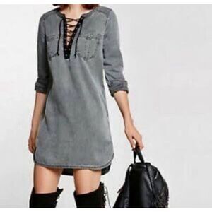 Express Chambray Black Acid Wash Tunic Shirt Dress Size XSmall XS